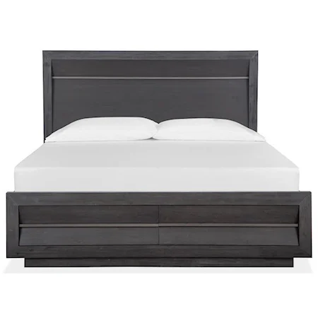 Contemporary California King Bed with Metal Detail and Storage Footboard